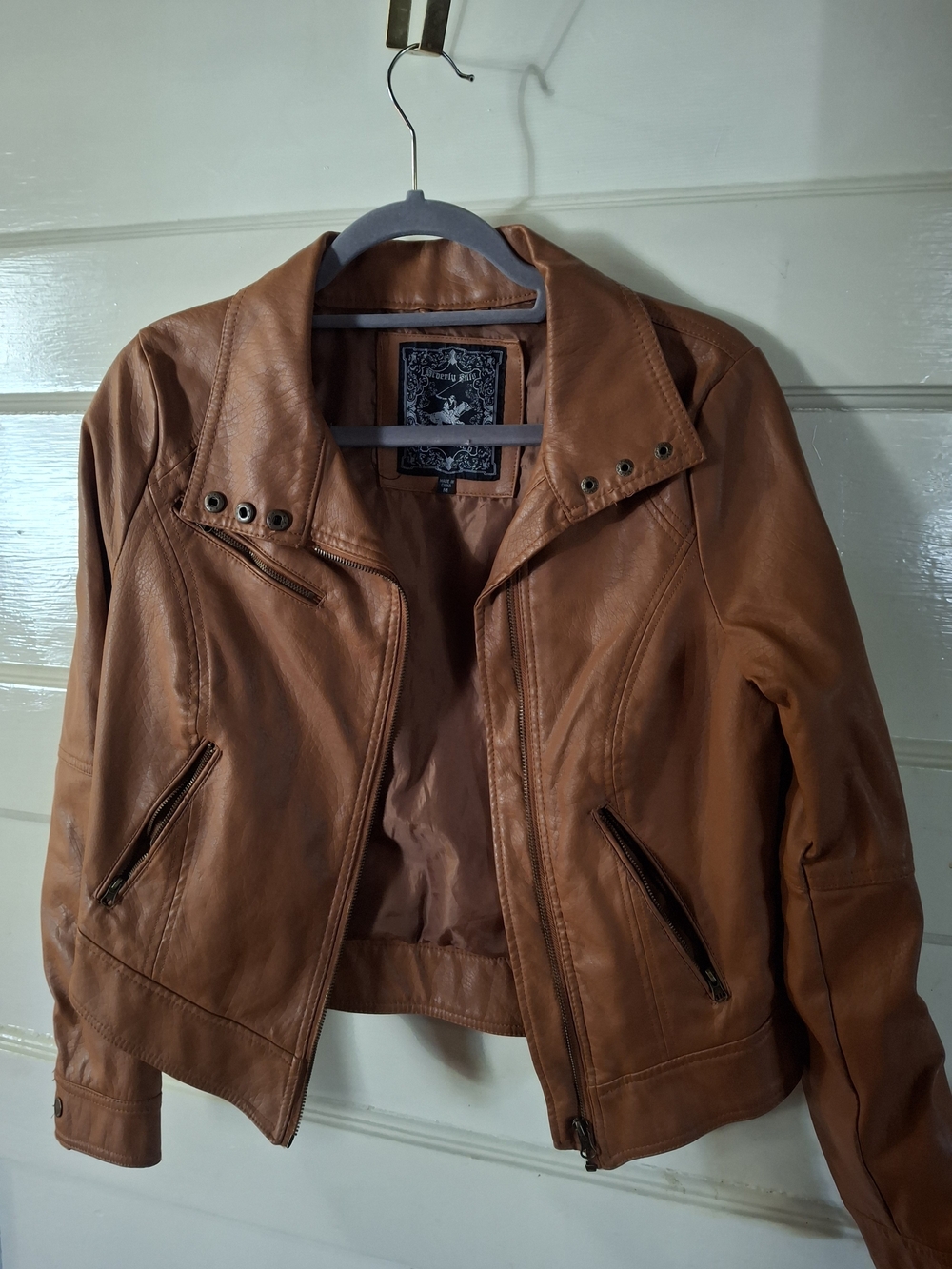 Beverly Hills Brown Faux Leather Moto Biker Jacket Size M